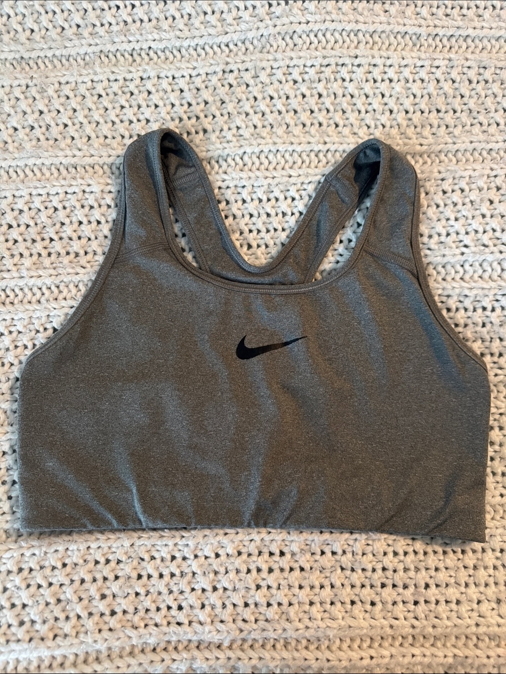 Nike Gray Racerback Sports Bra with Black Swoosh